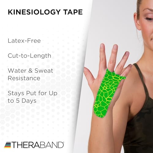 THERABAND Kinesiology Tape, Waterproof Physio Tape for Muscle & Joint Support, Standard Roll with XactStretch Application Indicators, 2 Inch x 16.4 Foot Roll, Electric Green/Yellow - Image 3