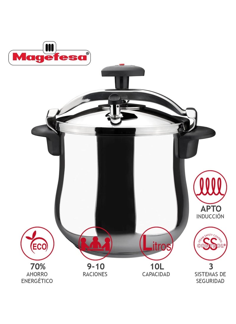 Magefesa 10Liters Magefesa - Pressure cooker Magefesa 01OPSTABO10 Stainless steel 10 Litre |Made from 18/10 stainless steel, highly wear-resistant, 5-layer thermal diffuser base Black, Stainless Steel  - Image 2
