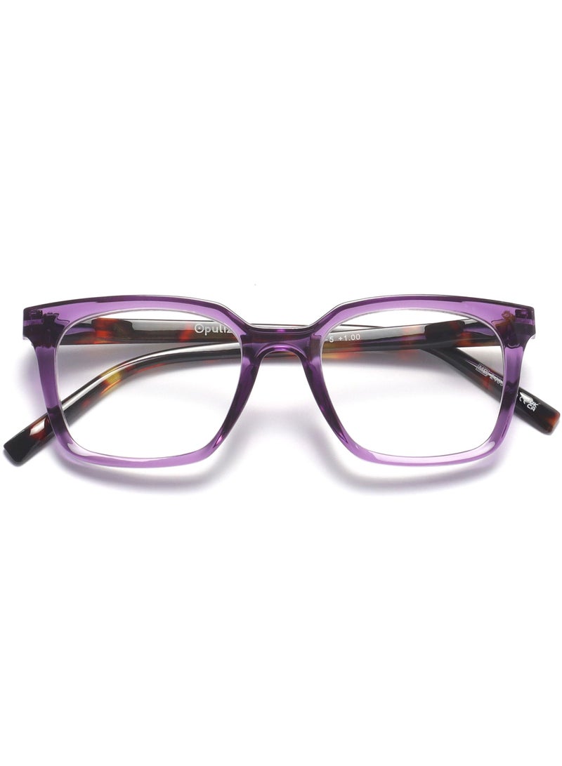 OPULIZE KOI Reading Glasses for Women Men,Scratch Resistant Large Rectangular frame with spring hinges, Purple +1.5 (Pack of 1) - Image 1