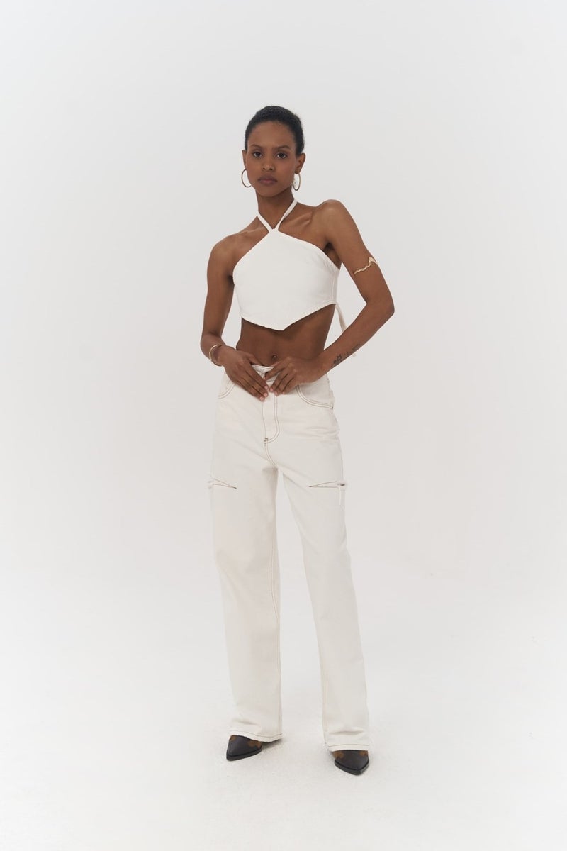 Mai Collection Seday White Triangle Jeans Crop - Image 5