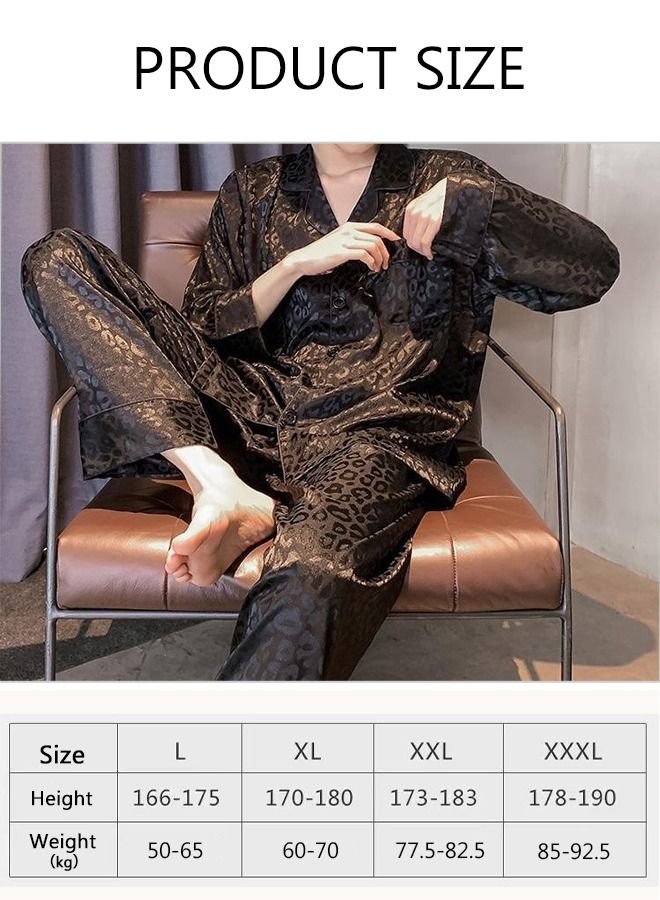 DUNISO 2-Piece Pajamas Sets For Men Long Sleeves and Trousers Silk Homewear Full Button-down Top with Notch Collar Shirt Sleepwear Set Spring Autumn Luxury Loungewear - Image 2
