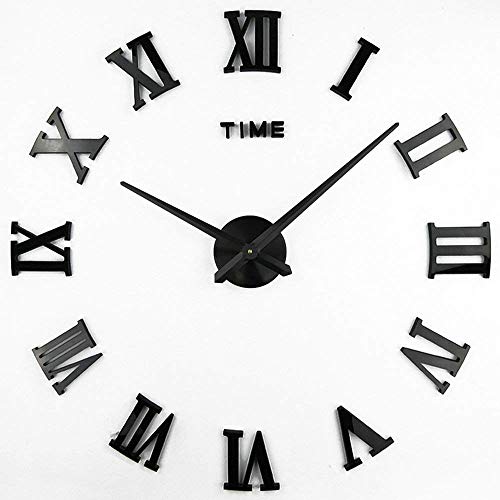 Timelike 3D DIY Wall Clock, 1M Modern Frameless Large 3D DIY Wall Clock Kit Decoration Home for Living Room Bedroom (Black-Black) - Image 2