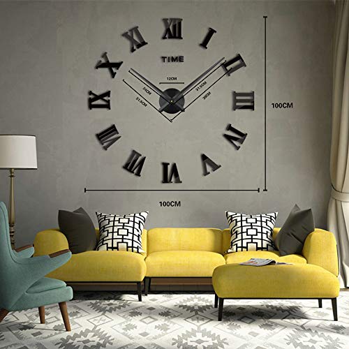 Timelike 3D DIY Wall Clock, 1M Modern Frameless Large 3D DIY Wall Clock Kit Decoration Home for Living Room Bedroom (Black-Black) - Image 4