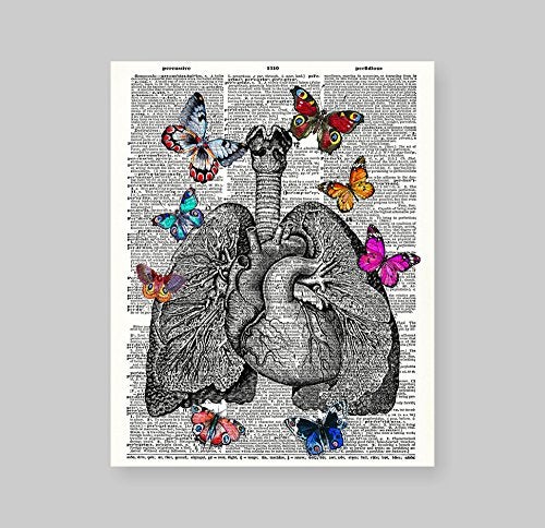 Susie Arts 8X10 Unframed Lungs and Heart Anatomy With Butterflies Upcycled Vintage Dictionary Art Print Book Art Print Home Decor Wall Art V029 - Image 2