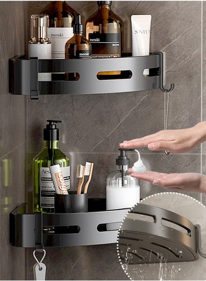 WinHolder Double layer Bathroom Shower Wall Mounted Space Stainless Steel Towel Storage Hanger Shelf Holder Stand Rack With Hooks Bathroom Accessories Organizer Bathroom Corner Double Layer Triangle Rack Holder Shelf Storage Organizer for Bathroom Shower Sink  - Image 4