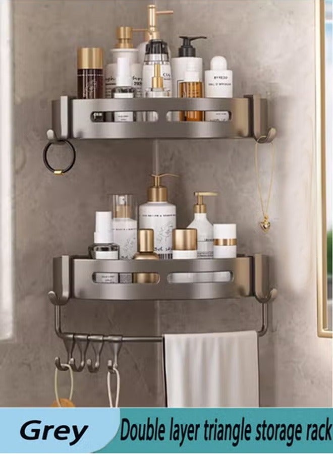 WinHolder Double layer Bathroom Shower Wall Mounted Space Stainless Steel Towel Storage Hanger Shelf Holder Stand Rack With Hooks Bathroom Accessories Organizer Bathroom Corner Double Layer Triangle Rack Holder Shelf Storage Organizer for Bathroom Shower Sink  - Image 1