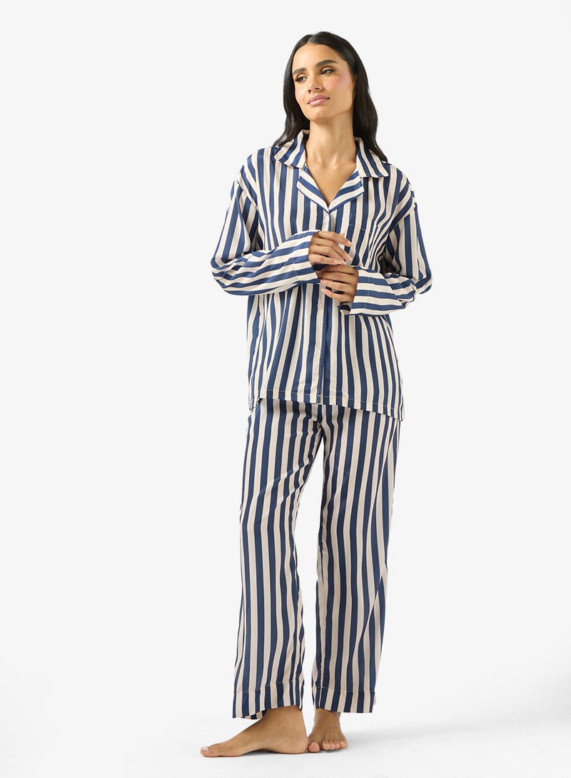 Ginger Stripe Oversize Fit Shirt & Pyjama Set - Image 1