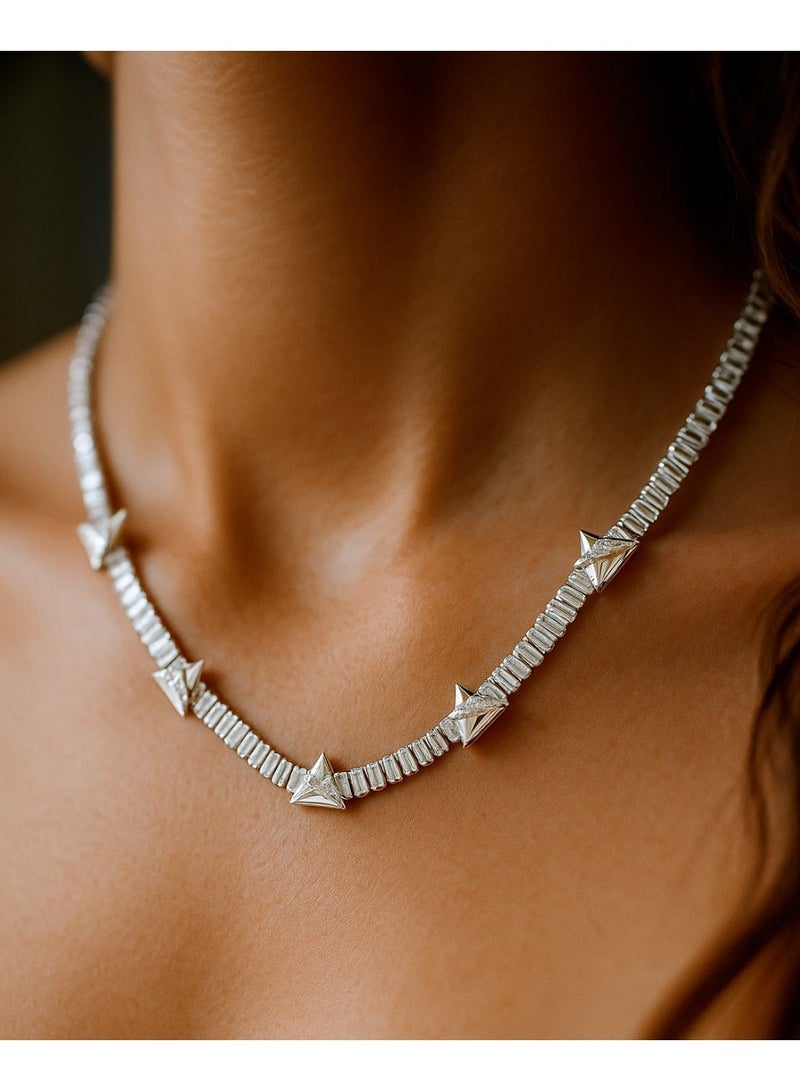 ثري دايموندز سلسلة فضي مطليّة بلاتين وروديوم بفصوص ميكرو زركون – هدية فخمة للبنات والستات - Image 1