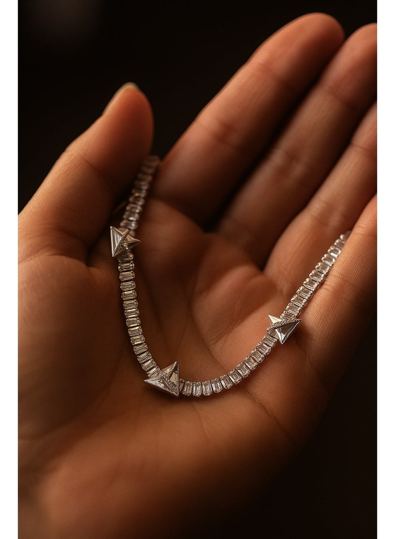 ثري دايموندز سلسلة فضي مطليّة بلاتين وروديوم بفصوص ميكرو زركون – هدية فخمة للبنات والستات - Image 5