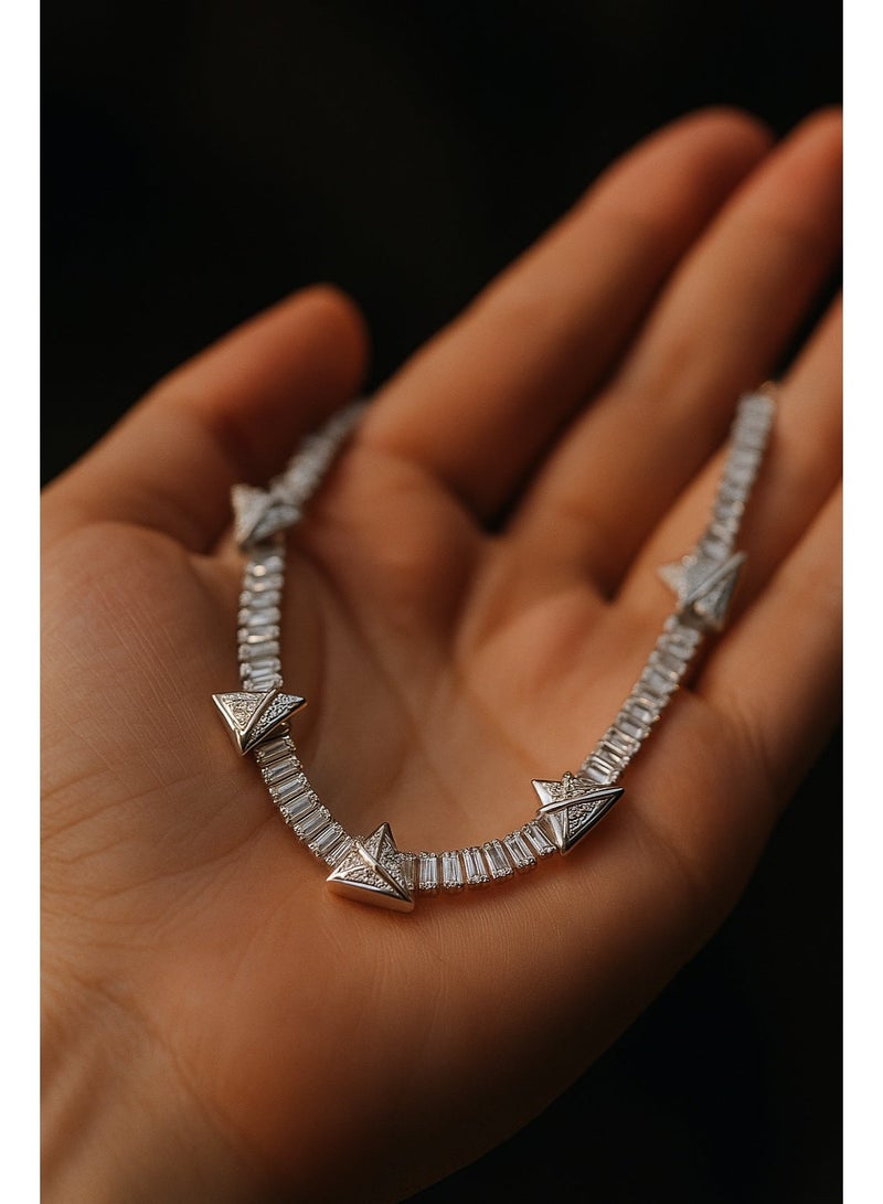 ثري دايموندز سلسلة فضي مطليّة بلاتين وروديوم بفصوص ميكرو زركون – هدية فخمة للبنات والستات - Image 4