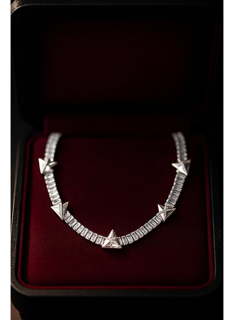 ثري دايموندز سلسلة فضي مطليّة بلاتين وروديوم بفصوص ميكرو زركون – هدية فخمة للبنات والستات - Image 3