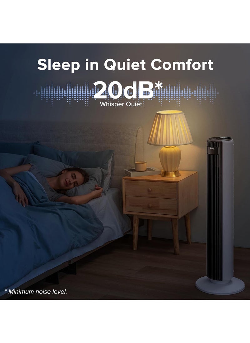 SP - LEVOIT 20dB Silent Tower Fan with Remote Control, 7.9m/s Powerful Fan with DC Motor, 26W Energy, 4 Modes 12 Speeds 12H Timer, Advanced Sleep Mode, Front Display, 90° Oscillation - Image 1