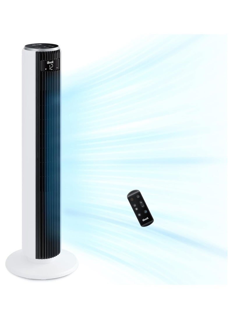 SP - LEVOIT 20dB Silent Tower Fan with Remote Control, 7.9m/s Powerful Fan with DC Motor, 26W Energy, 4 Modes 12 Speeds 12H Timer, Advanced Sleep Mode, Front Display, 90° Oscillation - Image 1