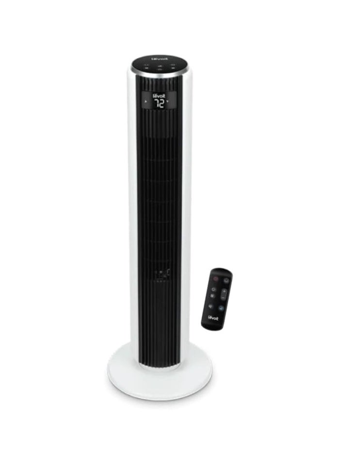SP - LEVOIT 20dB Silent Tower Fan with Remote Control, 7.9m/s Powerful Fan with DC Motor, 26W Energy, 4 Modes 12 Speeds 12H Timer, Advanced Sleep Mode, Front Display, 90° Oscillation - Image 1