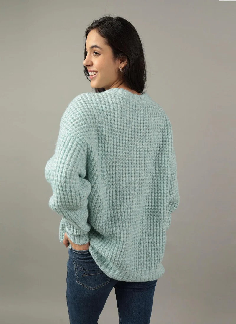 امريكان ايجل AE Oversized Waffle Crewneck Sweater