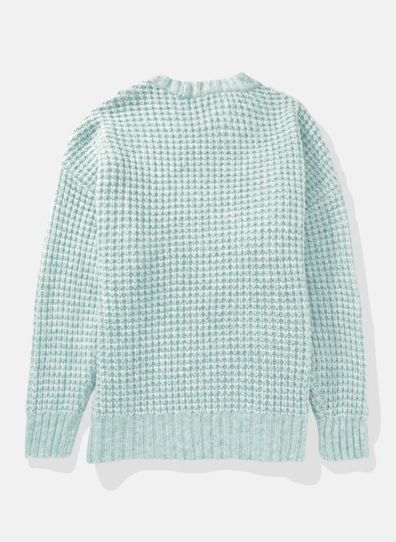 امريكان ايجل AE Oversized Waffle Crewneck Sweater