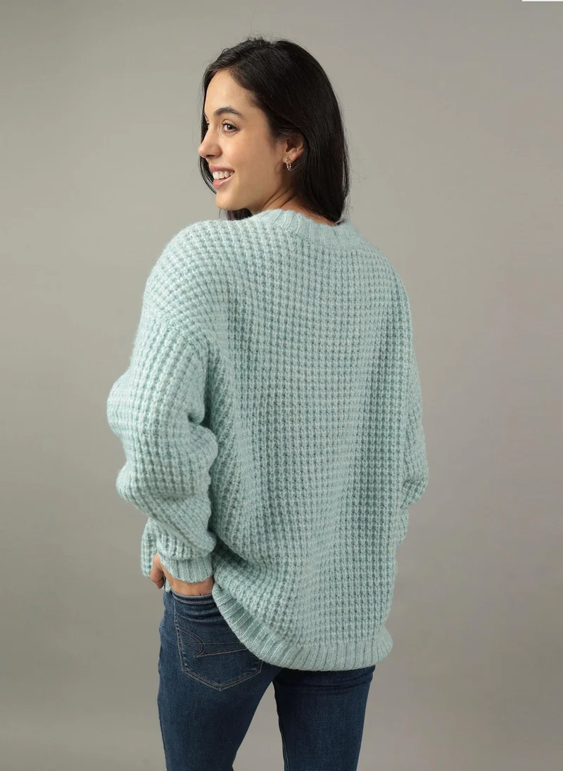 امريكان ايجل كنزة بياقة دائرية كبيرة من الوافل