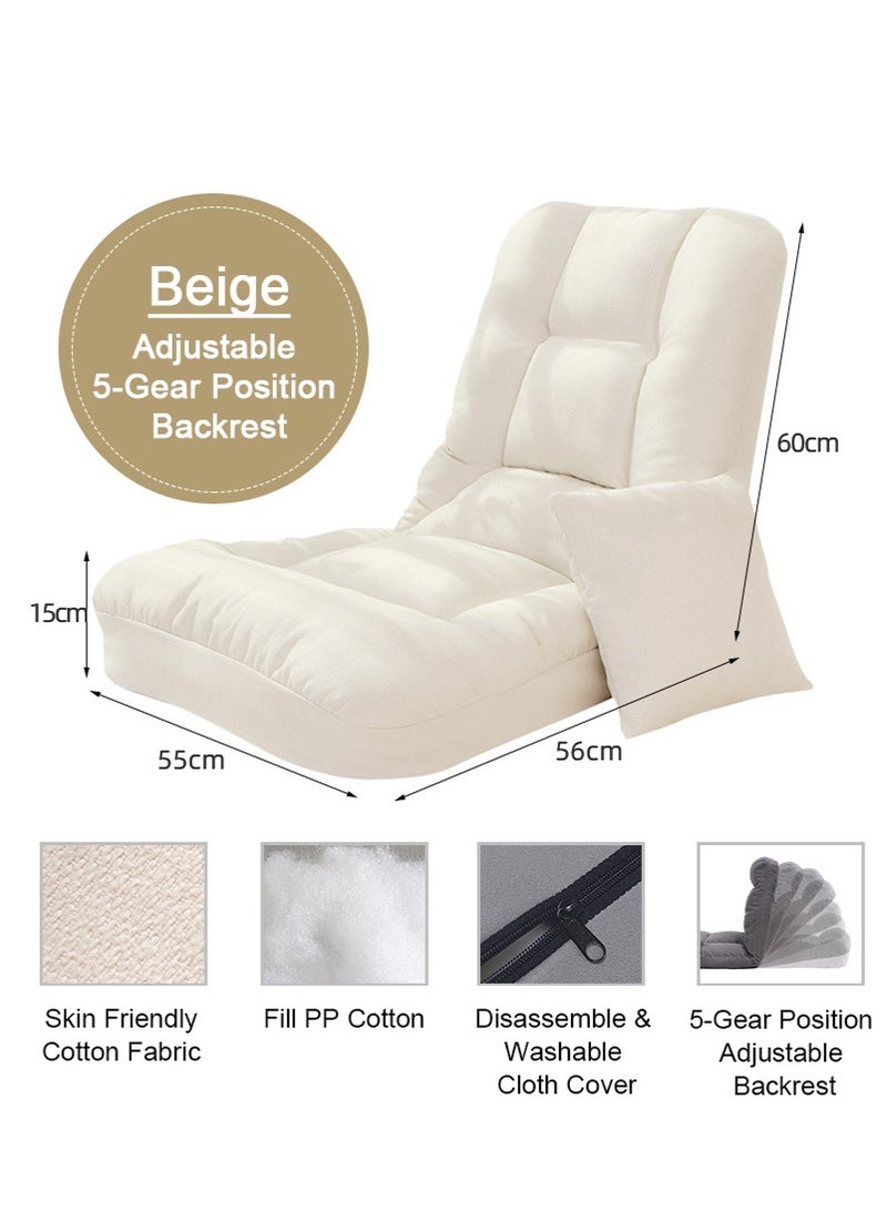 TAPIT Floor Sofa Chair with Back Support, 5-Position Adjustable Backrest Floor Chair, Floor Lounge Chair with Cushion, Folding Gaming Recliner Chair for Gaming, Reading, Sleeping (White) - Image 2