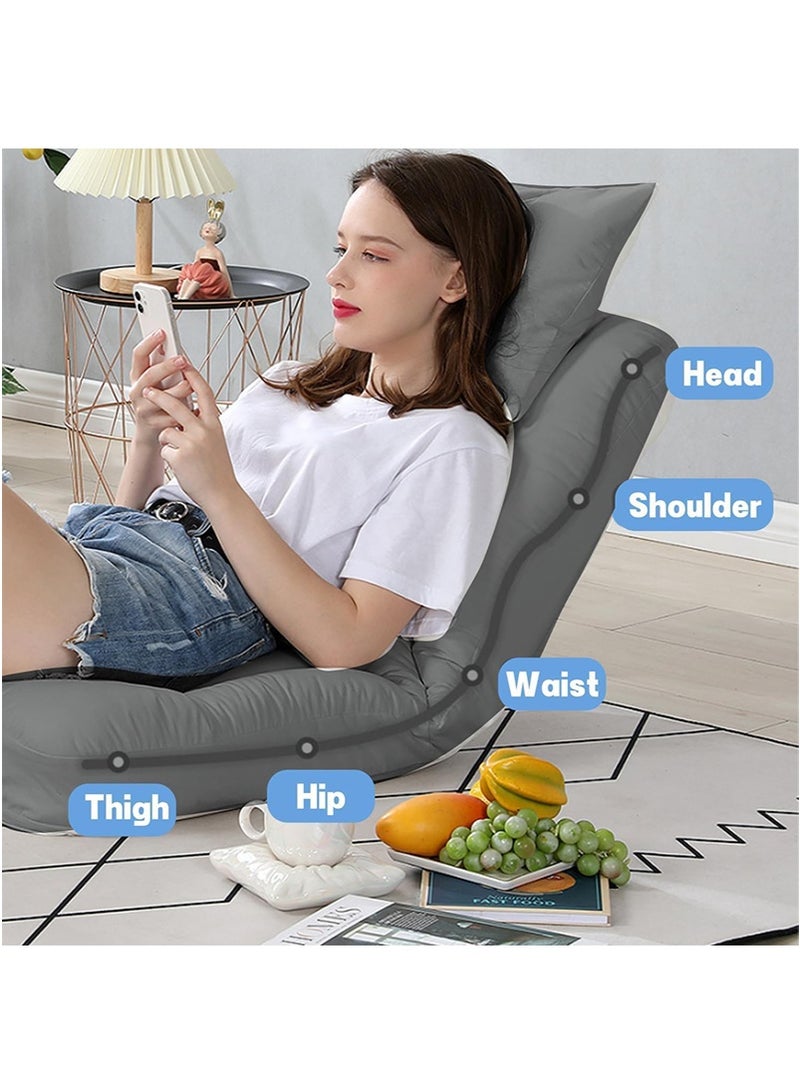 TAPIT Floor Sofa Chair with Back Support, 5-Position Adjustable Backrest Floor Chair, Floor Lounge Chair with Cushion, Folding Gaming Recliner Chair for Gaming, Reading, Sleeping (White) - Image 5