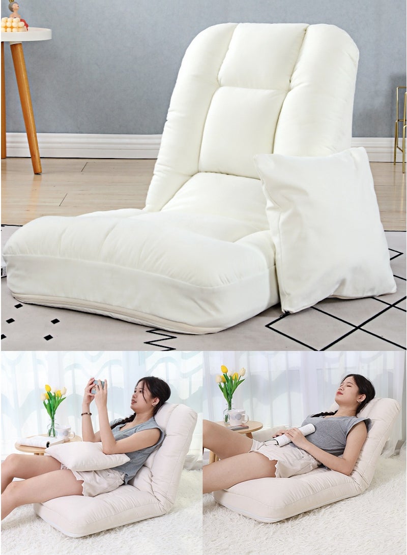 TAPIT Floor Sofa Chair with Back Support, 5-Position Adjustable Backrest Floor Chair, Floor Lounge Chair with Cushion, Folding Gaming Recliner Chair for Gaming, Reading, Sleeping (White) - Image 1