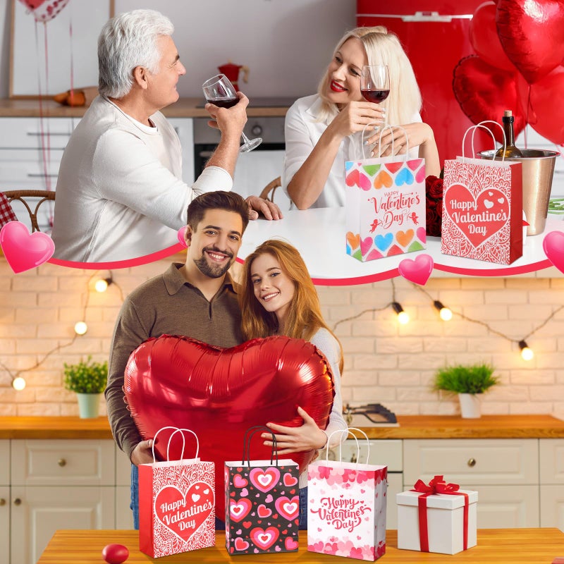 Chivertion 100 Pcs Valentine's Day Gift Bags Bulk 7 x 3 x 9 Valentines Goodie Bags with Handles Valentines Heart Love Paper Pocket for Party Favors Exchange Novelty Gift Wrapping, 10 Styles - Image 3