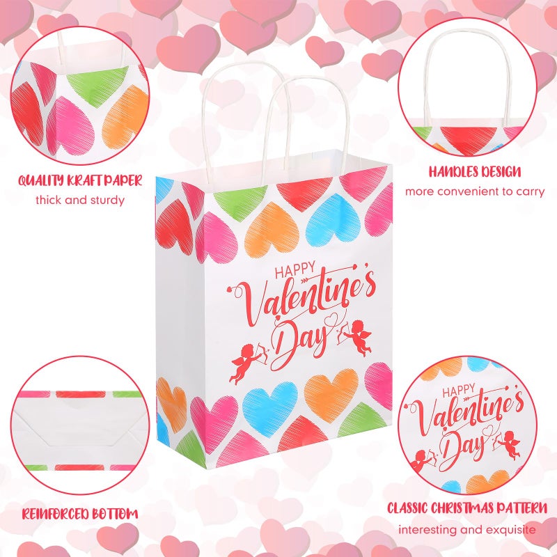 Chivertion 100 Pcs Valentine's Day Gift Bags Bulk 7 x 3 x 9 Valentines Goodie Bags with Handles Valentines Heart Love Paper Pocket for Party Favors Exchange Novelty Gift Wrapping, 10 Styles - Image 4