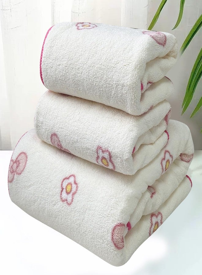 USTIDE Pink Bows and Flowers Print Bath Towel Sets Absorbent Soft Towels for Bathroom Gym Bath Sheets (Bows,1 Bathtowel, 2Hand Towel) - Image 2