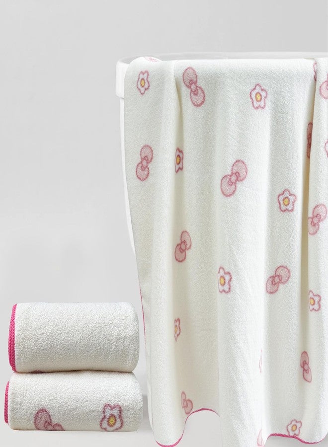 USTIDE Pink Bows and Flowers Print Bath Towel Sets Absorbent Soft Towels for Bathroom Gym Bath Sheets (Bows,1 Bathtowel, 2Hand Towel) - Image 1