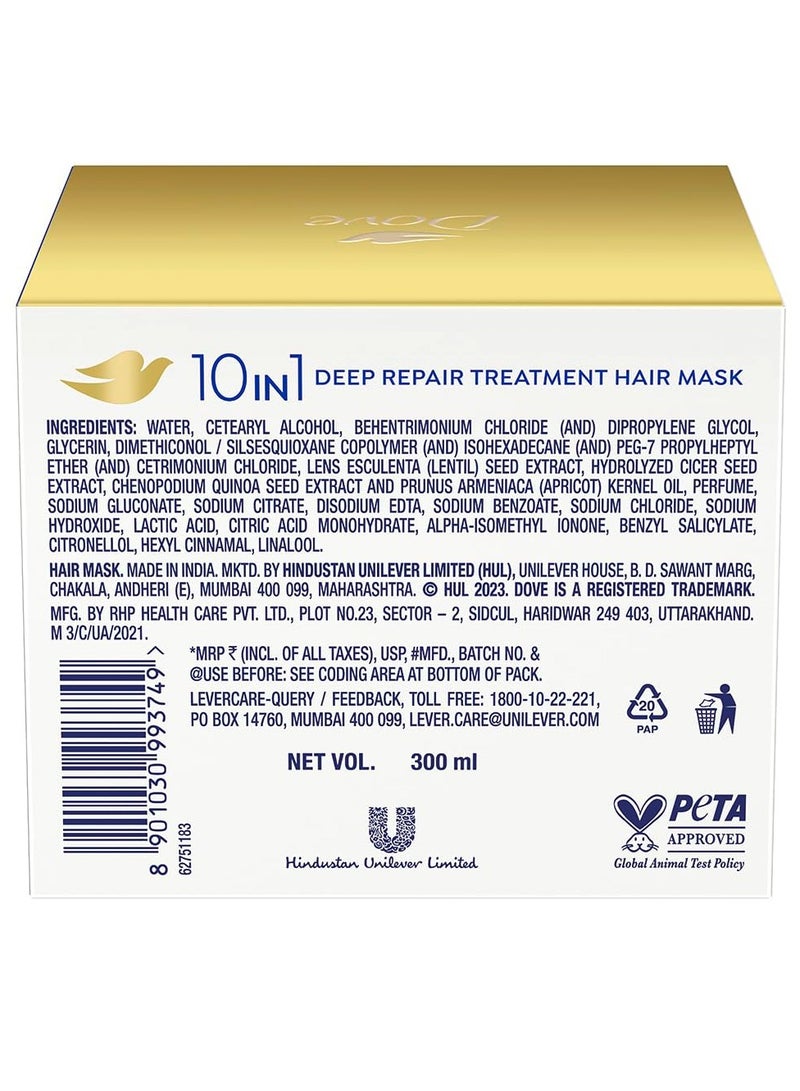 Dove 10 In 1 Deep Repair Treatment Hair Mask, 300 Millilitre | Floral, For All Hair Types - Image 2