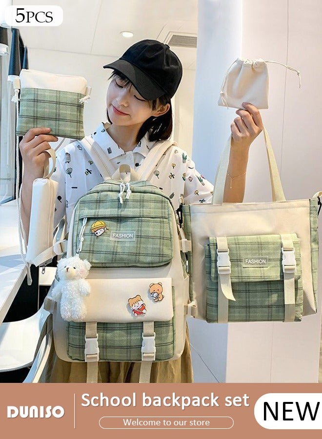 DUNISO 5PCS Kids School Backpack Set Canvas Laptop School Bag Sets for Kids with Tote Bag,Shoulder Bag,Pencil Box,Small Bag ,Large-capacity Bookbag for Girls Boys Back to School Supplies - Image 1