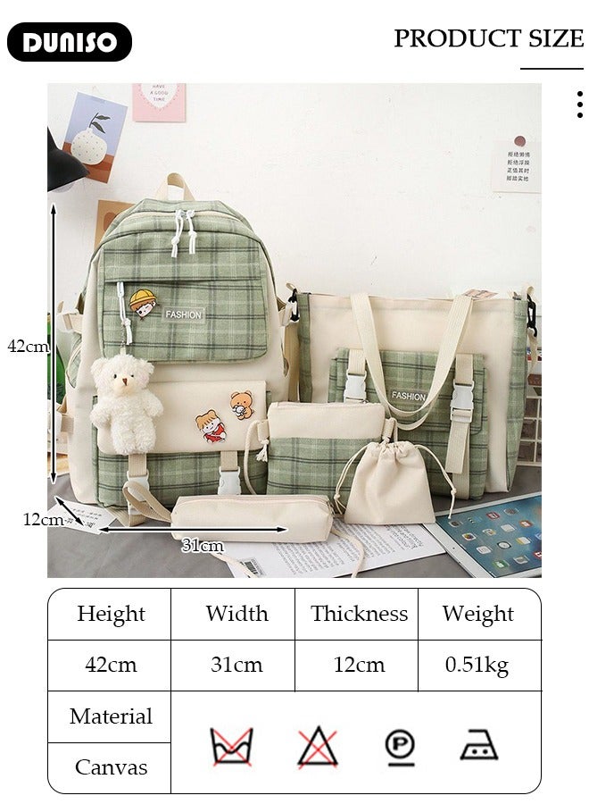 DUNISO 5PCS Kids School Backpack Set Canvas Laptop School Bag Sets for Kids with Tote Bag,Shoulder Bag,Pencil Box,Small Bag ,Large-capacity Bookbag for Girls Boys Back to School Supplies - Image 2