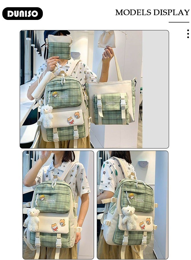 DUNISO 5PCS Kids School Backpack Set Canvas Laptop School Bag Sets for Kids with Tote Bag,Shoulder Bag,Pencil Box,Small Bag ,Large-capacity Bookbag for Girls Boys Back to School Supplies - Image 4