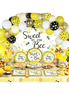 Tatuo 190 Pieces Bee Party Supplies Honey Bee Party Table Cover Sweet As Can Bee Backdrop Banner Bee Themed Tableware And Balloons Set For Baby Shower Gender Reveal Kids Birthday Party Decor  - Image 1