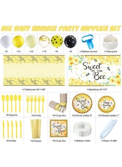 Tatuo 190 Pieces Bee Party Supplies Honey Bee Party Table Cover Sweet As Can Bee Backdrop Banner Bee Themed Tableware And Balloons Set For Baby Shower Gender Reveal Kids Birthday Party Decor  - Image 3