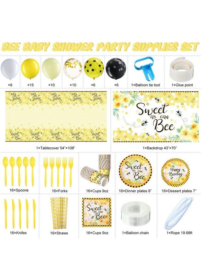 Tatuo 190 Pieces Bee Party Supplies Honey Bee Party Table Cover Sweet As Can Bee Backdrop Banner Bee Themed Tableware And Balloons Set For Baby Shower Gender Reveal Kids Birthday Party Decor  - Image 3