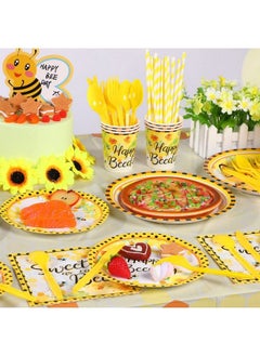 Tatuo 190 Pieces Bee Party Supplies Honey Bee Party Table Cover Sweet As Can Bee Backdrop Banner Bee Themed Tableware And Balloons Set For Baby Shower Gender Reveal Kids Birthday Party Decor  - Image 4