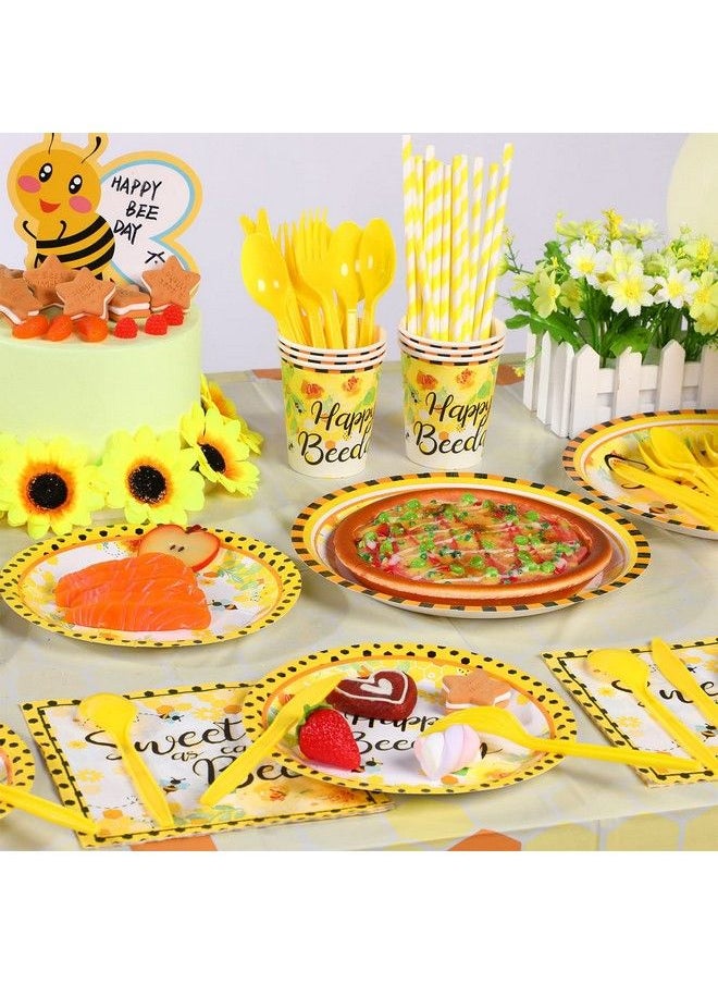 Tatuo 190 Pieces Bee Party Supplies Honey Bee Party Table Cover Sweet As Can Bee Backdrop Banner Bee Themed Tableware And Balloons Set For Baby Shower Gender Reveal Kids Birthday Party Decor  - Image 4