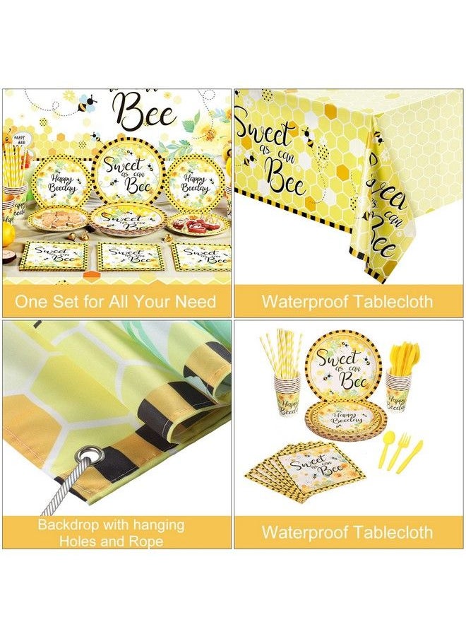 Tatuo 190 Pieces Bee Party Supplies Honey Bee Party Table Cover Sweet As Can Bee Backdrop Banner Bee Themed Tableware And Balloons Set For Baby Shower Gender Reveal Kids Birthday Party Decor  - Image 5