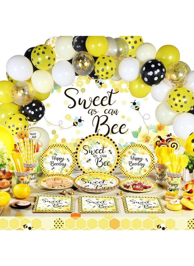 Tatuo 190 Pieces Bee Party Supplies Honey Bee Party Table Cover Sweet As Can Bee Backdrop Banner Bee Themed Tableware And Balloons Set For Baby Shower Gender Reveal Kids Birthday Party Decor  - Image 2