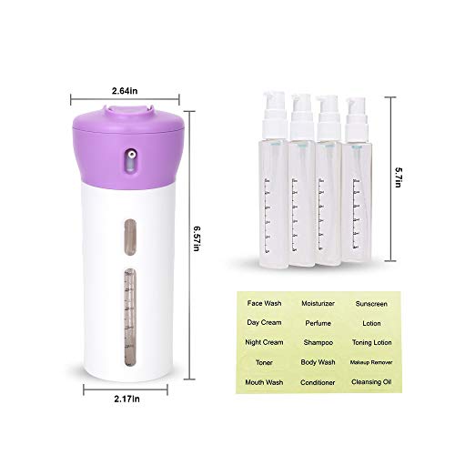 Travigo 4-in-1 Travel Dispenser Bottle, TSA Approved,Includes Four Empty Reusable 1.4 oz. (40 mL) Cosmetic Toiletry Containers for Sanitizer, Soap, Lotions, Skincare, Makeup Products (Purple) - Image 5