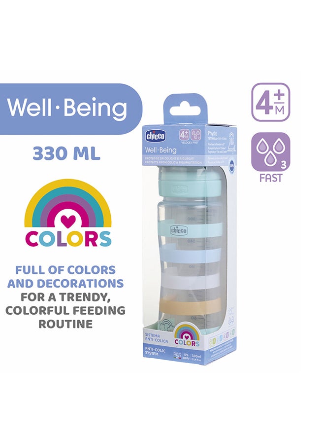 Chicco Well-Being Plastic Feeding Bottle 330ml Fast Flow 4m+ Silicone, Orange - Image 4