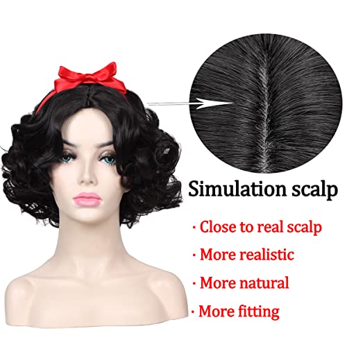ColorGround Women’s Short Black Prestyled Curly Cosplay Costume Wig (Black(with bowknot)) - Image 5