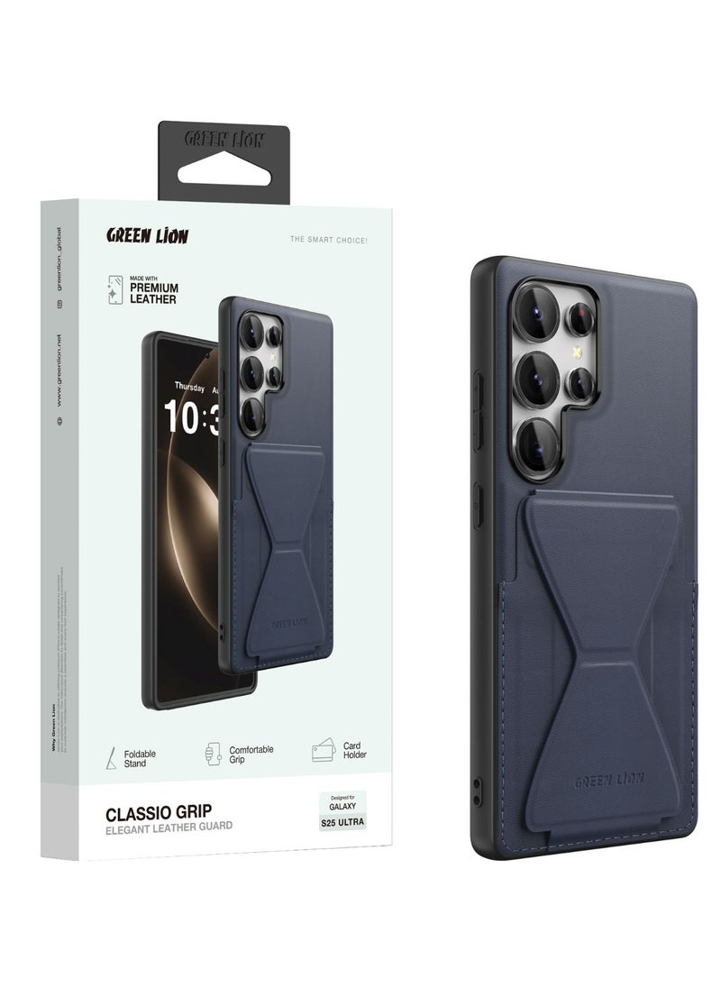 GREEN LION - S25 Ultra Case Classio Stand Leather / Camera Protection / Raised Edges / Card Holder / Comfortable Grip / Foldable Stand/ Drop Protection / Anti Scratch Cover - Blue - Image 1