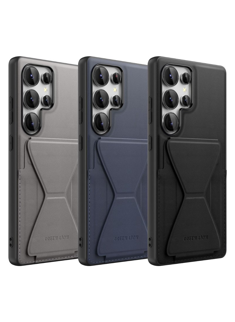 GREEN LION - S25 Ultra Case Classio Stand Leather / Camera Protection / Raised Edges / Card Holder / Comfortable Grip / Foldable Stand/ Drop Protection / Anti Scratch Cover - Blue - Image 1