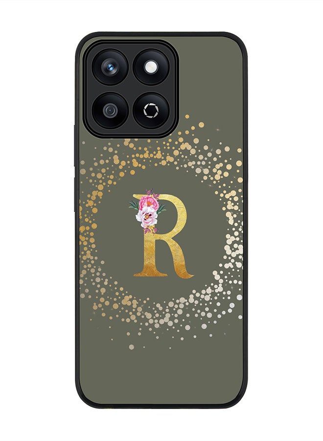 Stylizedd For Honor X7c 4G Case,Slim fit Camera Protection, Shockproof Thin Phone cover  - Custom Monogram Floral - R  (Olive Green )  - Image 1
