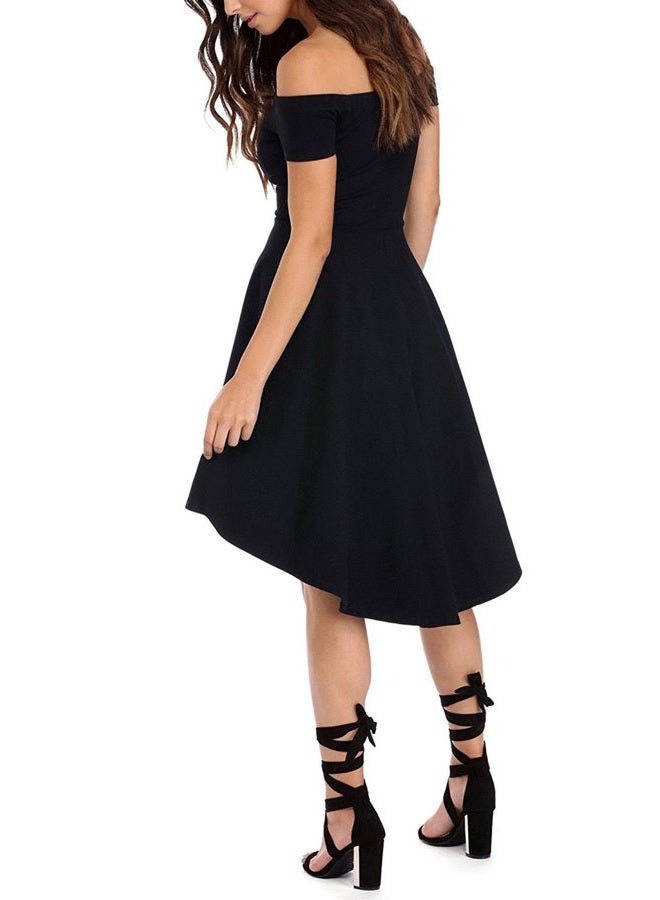 Sarin Mathews Women Off The Shoulder Short Sleeve High Low Cocktail Skater Dress Black L - Image 4