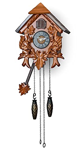 TIMEGEAR Cuckoo Wall Clock with Night Mode in Traditional German Style with Carved Squirrels Cherry - Image 1
