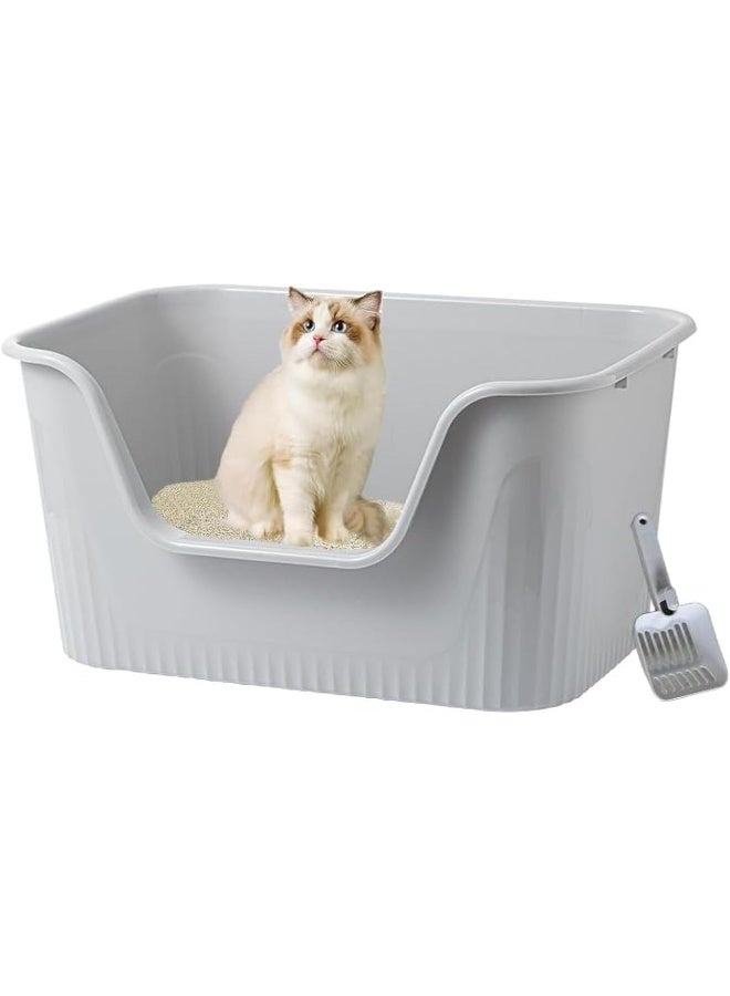 Neostyle NeoStyle Large Litter Box, 64.2 * 45.3 * 33.3cm Open Splash Proof High Side Litter Box, Better for Multi-Cat Households, Pet Safe Coating, Easier to Clean and More Sanitary (Grey)  - Image 1