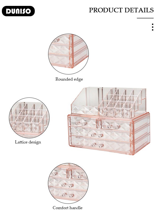 DUNISO Makeup Organizer Acrylic Cosmetic Storage Drawers and Jewelry Display Box For Lipstick Liner Brush Holder, Countertop Storage Box Brush Holder Clear Jewelry Organizer for Countertop, Dresser, Bedroom, Bathroom - Image 2