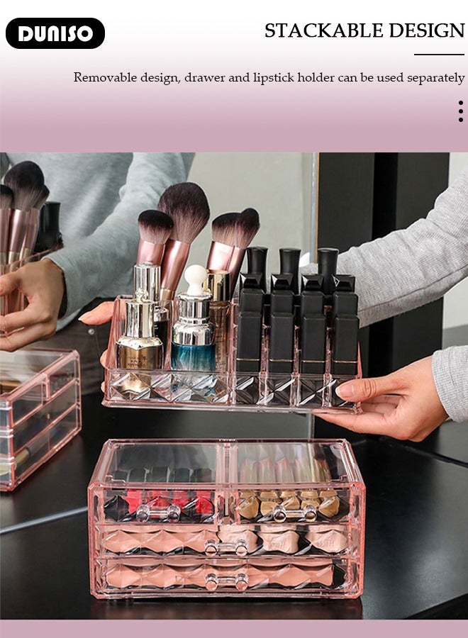 DUNISO Makeup Organizer Acrylic Cosmetic Storage Drawers and Jewelry Display Box For Lipstick Liner Brush Holder, Countertop Storage Box Brush Holder Clear Jewelry Organizer for Countertop, Dresser, Bedroom, Bathroom - Image 3